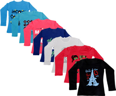 

IndiWeaves Girls Printed Cotton T Shirt(Dark Blue, Pack of 7, Black;blue;dark blue;pink;red;white