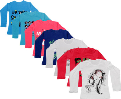 

IndiWeaves Girls Printed Cotton T Shirt(Dark Blue, Pack of 7, Blue;dark blue;pink;red;white