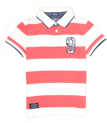 

Pepe Jeans Boys Striped Cotton T Shirt(Orange, Pack of 1, Orange;white