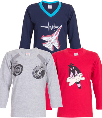 

Ultra Fit Boys Printed Cotton T Shirt(Multicolor, Pack of 3), Grey;nevy;red