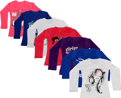 

IndiWeaves Girls Printed Cotton T Shirt(Dark Blue, Pack of 7, Blue;dark blue;pink;purple;red;white