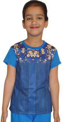 

Shaun Girls Printed Cotton T Shirt(Light Blue, Pack of 1
