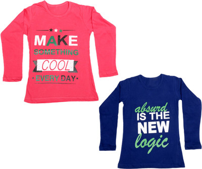 

IndiWeaves Girls Printed Cotton T Shirt(Multicolor, Pack of 2, Blue;pink