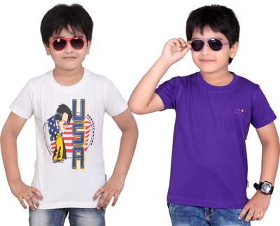 Dongli Boys Solid T Shirt(Multicolor, Pack of 2)