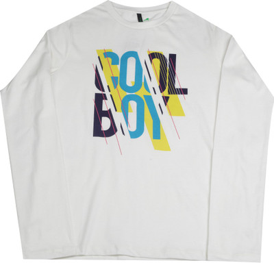 

United Colors of Benetton Boys Printed Cotton T Shirt(White, Pack of 1, K44