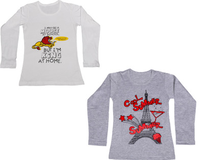 

IndiWeaves Girls Printed Cotton T Shirt(Multicolor, Pack of 2, Grey;red