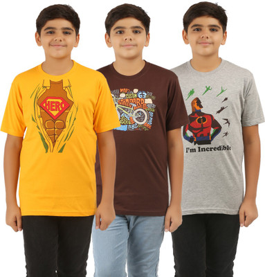 UV2 Boys Printed Cotton T Shirt(Yellow, Pack of 3) Flipkart