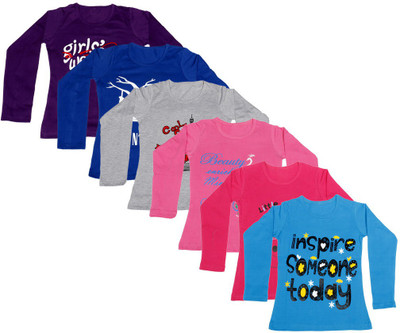 

IndiWeaves Girls Printed Cotton T Shirt(Multicolor, Pack of 6, Blue;grey;pink;purple;red