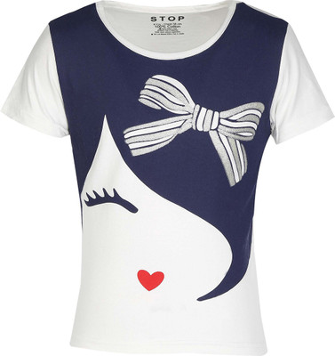 

Stop By Shoppers Stop Girls Printed Cotton T Shirt(White, Pack of 1