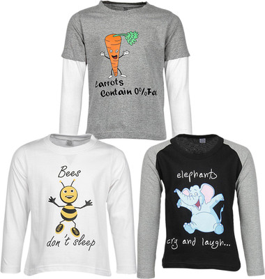 

Gkidz Boys Printed Cotton T Shirt(Multicolor, Pack of 3, Grey