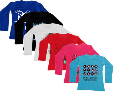 

IndiWeaves Girls Printed Cotton T Shirt(Multicolor, Pack of 6, Black;blue;red;white