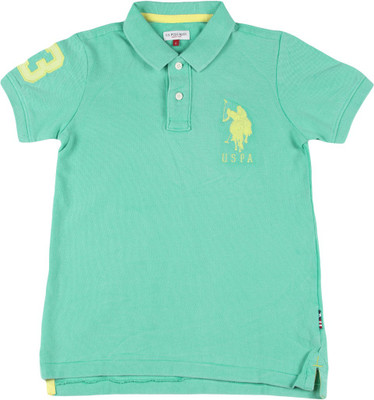 US Polo Kids Boys Solid Cotton T Shirt(Green, Pack of 1, Lt green