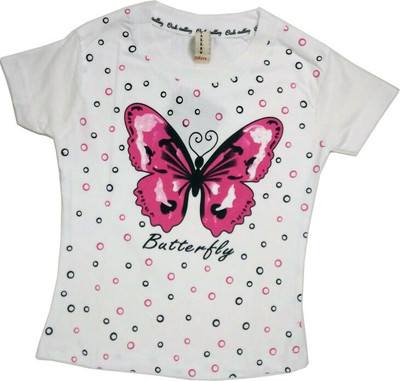 

Bisbasta Girls Printed Cotton T Shirt(White, Pack of 1