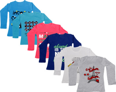 

IndiWeaves Girls Printed Cotton T Shirt(Multicolor, Pack of 6, Blue;dark blue;grey;pink;white
