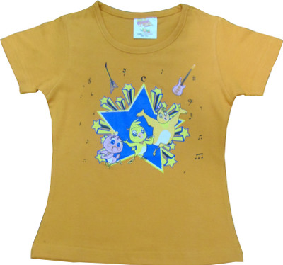 

Eena Meena Deeka Girls Printed Cotton T Shirt(Orange, Pack of 1