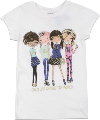 

The Children's Place Girls Printed Cotton T Shirt(White, Pack of 1, 10