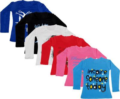 

IndiWeaves Girls Printed Cotton T Shirt(Multicolor, Pack of 6, Black;blue;pink;red;white
