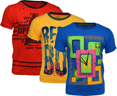 

Crux & Hunter Boys Printed Cotton T Shirt(Multicolor, Pack of 3