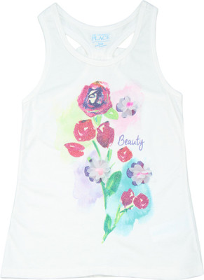 

The Children's Place Girls Printed Cotton T Shirt(White, Pack of 1, 1128