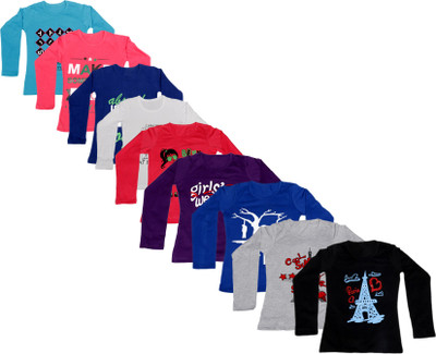 

IndiWeaves Girls Printed Cotton T Shirt(Dark Blue, Pack of 9, Black;blue;dark blue;grey;pink;purple;red;white