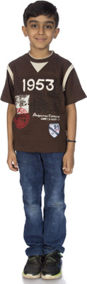 

Johnson Boys Printed Cotton T Shirt(Brown, Pack of 1