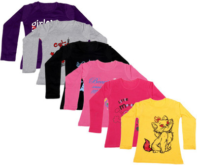 

IndiWeaves Girls Printed Cotton T Shirt(Multicolor, Pack of 6, Black;grey;pink;purple;red;yellow