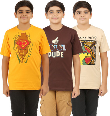 UV2 Boys Printed Cotton T Shirt(Yellow, Pack of 3) Flipkart