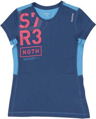 

REEBOK Girls Printed Polyester T Shirt(Blue, Pack of 1, Hanblu