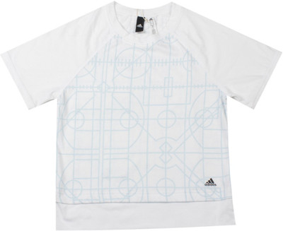 

ADIDAS Girls Printed Cotton Polyester Blend T Shirt(White, Pack of 1, White/black