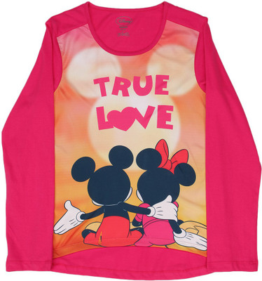 

Mickey & Friends Girls Printed Cotton Polyester Blend T Shirt(Pink, Pack of 1