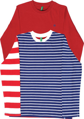 

United Colors of Benetton Boys Striped Cotton T Shirt(Multicolor, Pack of 2, 902
