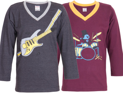 

Ultra Fit Boys Printed Cotton T Shirt(Multicolor, Pack of 2), Dgrey;wine