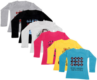 

IndiWeaves Girls Printed Cotton T Shirt(Multicolor, Pack of 6, Black;blue;grey;red;white;yellow
