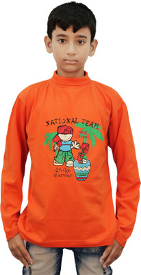 

Kothari Boys Printed Cotton T Shirt(Orange, Pack of 1
