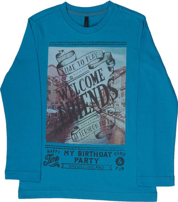 

United Colors of Benetton Boys Printed Cotton T Shirt(Blue, Pack of 1, K23