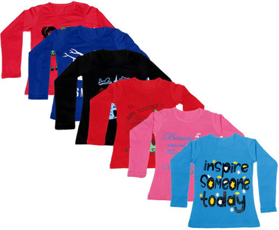 

IndiWeaves Girls Printed Cotton T Shirt(Multicolor, Pack of 6, Black;blue;pink;red