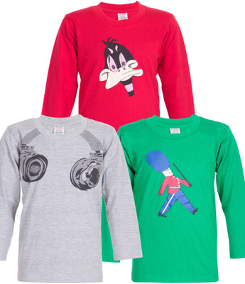 Ultra Fit Boys Printed Cotton T Shirt(Multicolor, Pack of 3), Green;grey;red