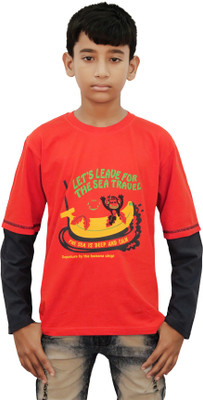 

Kothari Boys Printed Cotton T Shirt(Orange, Pack of 1