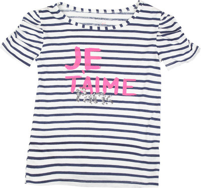 

Chemistry Girl Girls Striped Cotton T Shirt(Multicolor, Blue