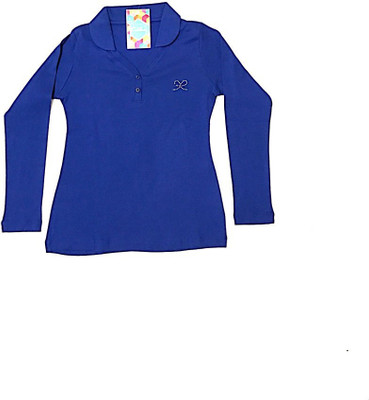 

Cuddlezz Girls Solid Cotton T Shirt(Dark Blue, Pack of 1