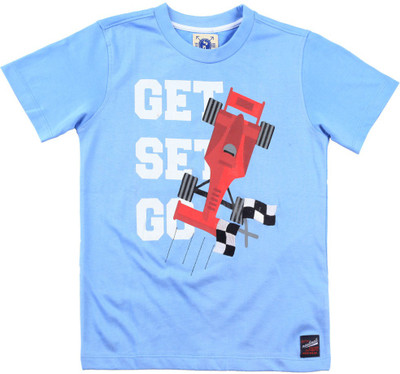 NautiNati Boys Printed Cotton T Shirt(Blue, Pack of 1