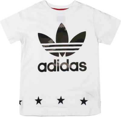 

ADIDAS Boys Printed Cotton T Shirt(White, Pack of 1