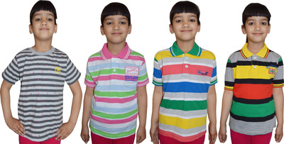 

Shaun Girls Striped Cotton T Shirt(Multicolor, Pack of 4