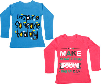 

IndiWeaves Girls Printed Cotton T Shirt(Multicolor, Pack of 2, Blue;pink