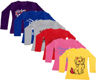 

IndiWeaves Girls Printed Cotton T Shirt(Multicolor, Pack of 6, Blue;grey;pink;purple;red;yellow