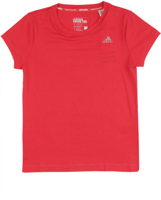 

ADIDAS Girls Solid Polyester T Shirt(Red, Pack of 1, Rayred/silvmt