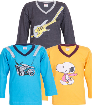

Ultra Fit Boys Printed Cotton T Shirt(Multicolor, Pack of 3), Dgrey;turq;ylw