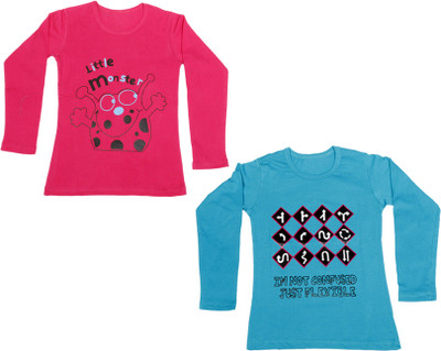 

IndiWeaves Girls Printed Cotton T Shirt(Multicolor, Pack of 2, Blue;pink