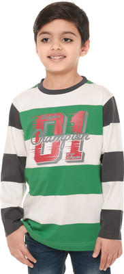 

Body Glove Boy's Striped Cotton T Shirt(Multicolor, Pack of 1, Green