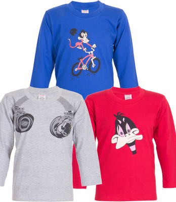 

Ultra Fit Boys Printed Cotton T Shirt(Multicolor, Pack of 3), Blue;grey;red